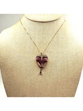 VTG Sterling Silver 925 Glass Heart Pendant Box Link Chain Necklace 18" Length